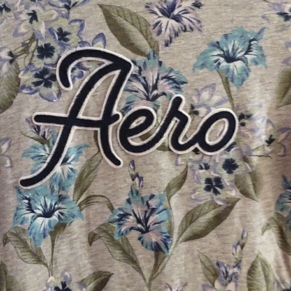 New Aeropostale Women's size S Classic Light Academia blue floral gray t-shirt - Picture 2 of 6